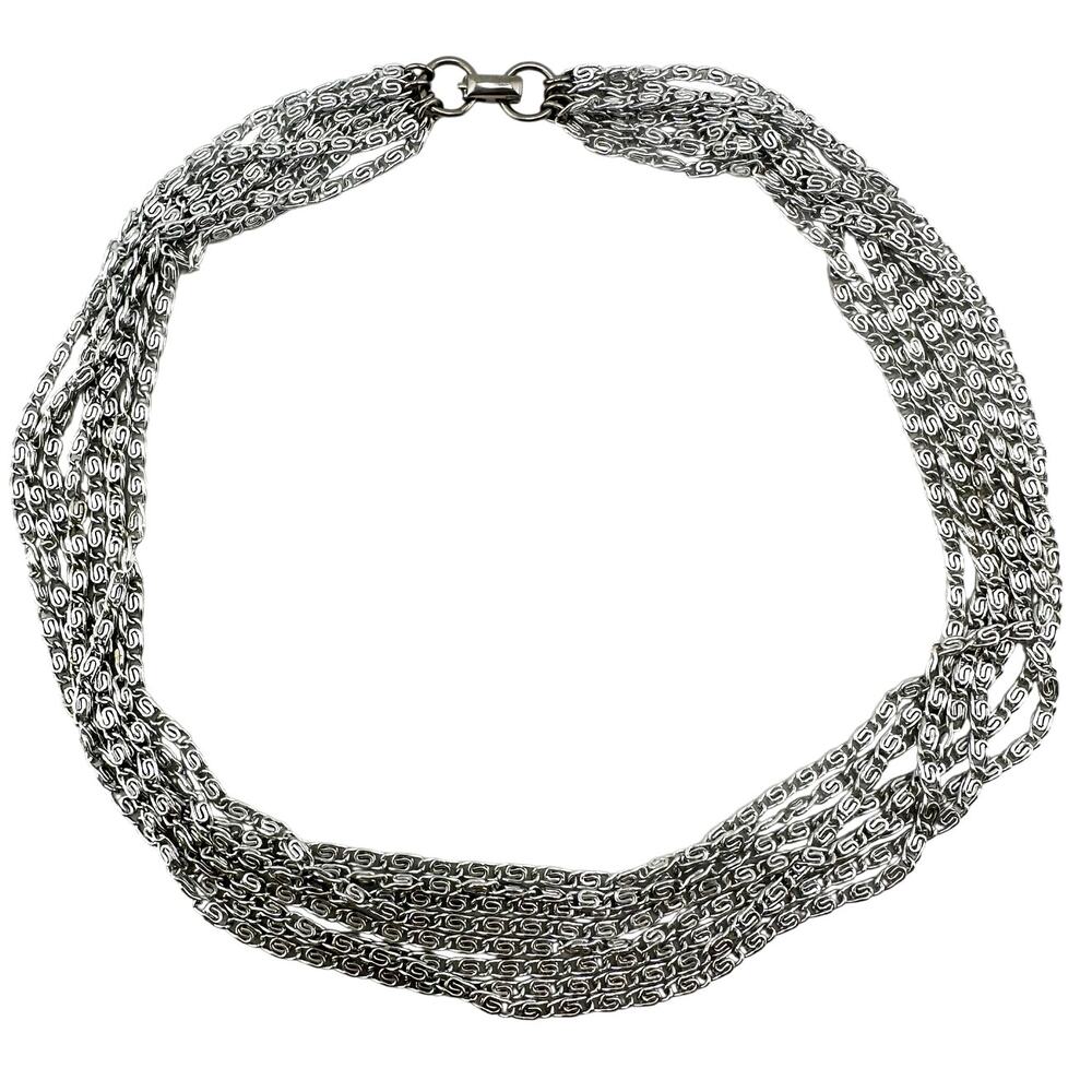 Vintage Sarah Coventry S-Link Silver Tone Multistrand Retro 15" Choker Necklace